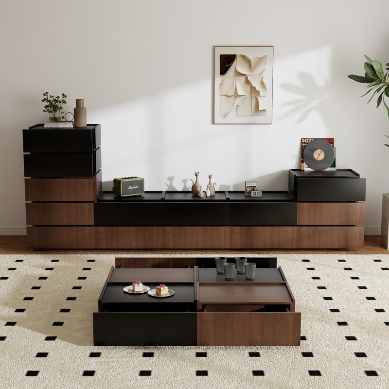 Meuble télé modulaire avec 14 tiroirs Heckman, Brun / Noir