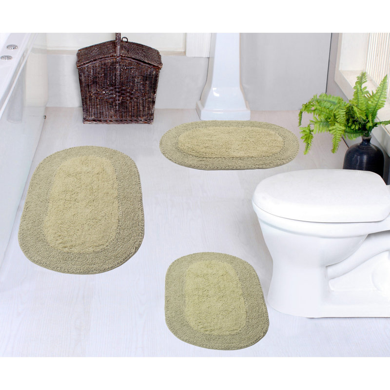 Yashvi Double Ruffle Oval 100% Cotton Piece Bath Rug Set, Sage