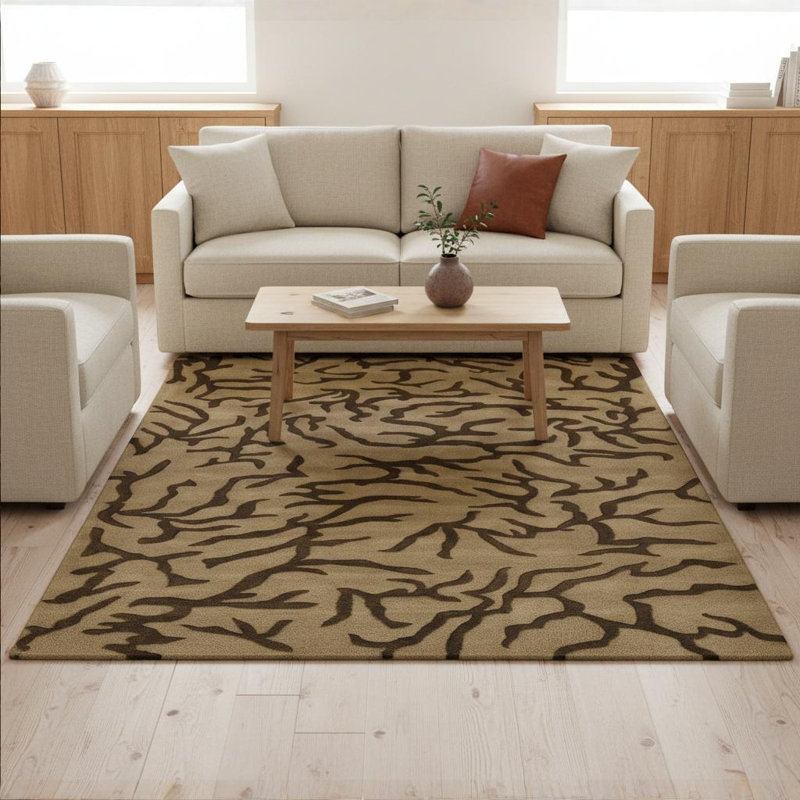 Tapis brun en laine synthétique touffeté à la main Terry, Rectangle 5 pi x 7 pi 6 po