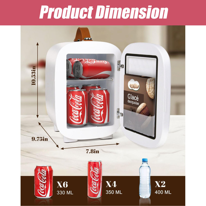 Mini réfrigérateur 4L pour chambre à coucher et soins de la peau - glacière et réchaud portable à 6 canettes, alimenté en courant alternatif / courant continu pour le camping, le dortoir, le bureau, la voiture