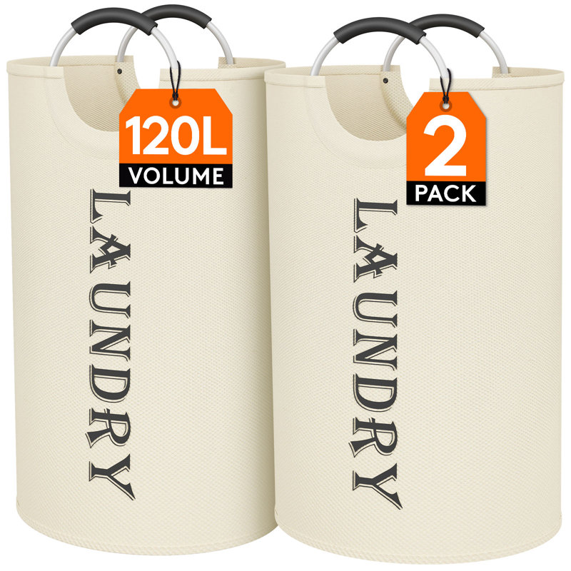 Grand panier à linge 120l, paquet de 2 paniers à linge pliables avec poignées en aluminium, paniers à linge autoportants et imperméables pour salle de bain