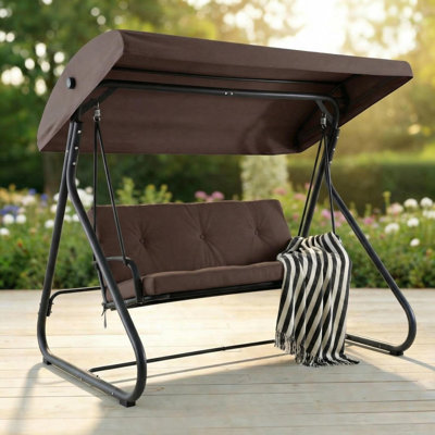 Balancelle d'extérieur convertible 3 places avec auvent, banc à lit plat, coussins amovibles, structure robuste, capacité de 750 lb pour le patio, la cour, le porche, le jardin