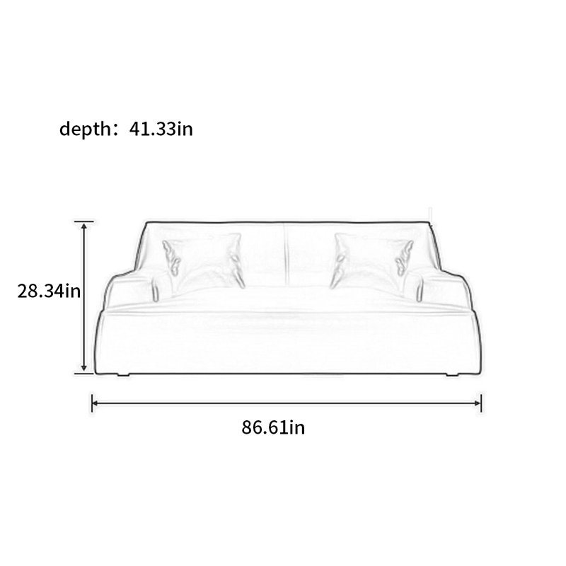 Canapé italien italien, H 28,34 po x l 86,61 po x P 41,33 po