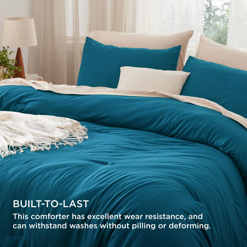 Bedsure Reversible Prewashed Comforter Set, Twin Comforter + 1 Standard Pillowcase, Teal