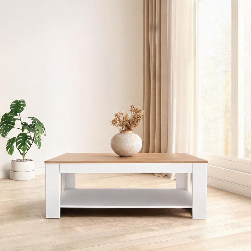 Table basse avec tablette ouverte au fini blanc classique, centre de table rectangulaire