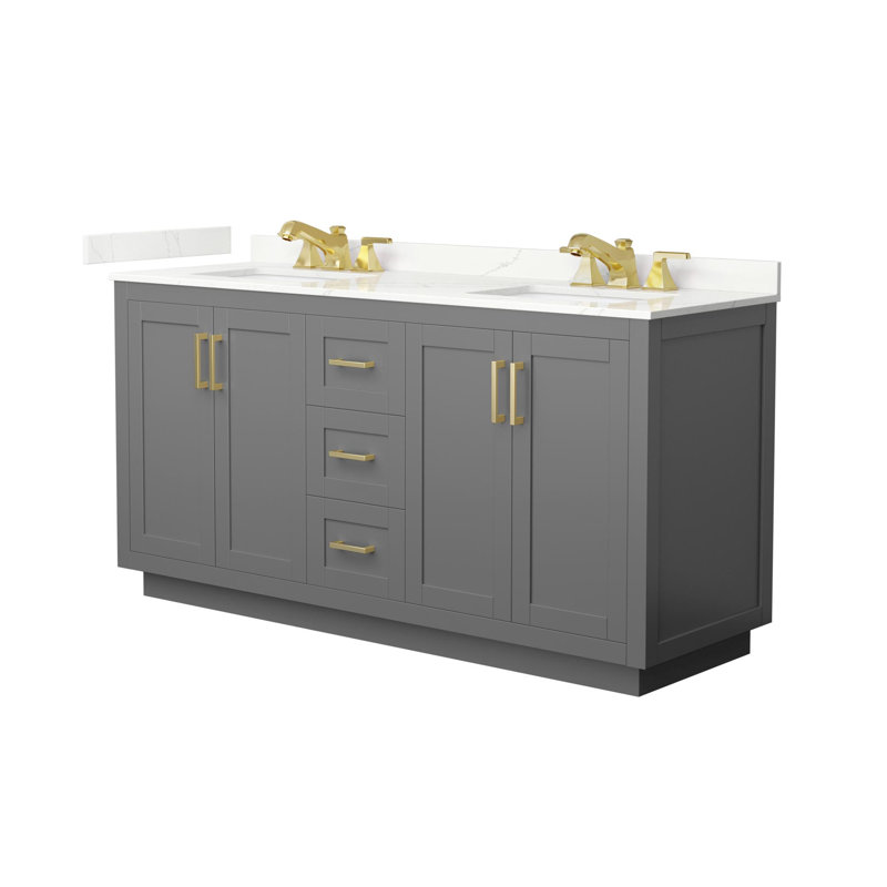 Miranda 66" Freestanding Double Bathroom Vanity with Quartz Top, Giotto Quartz, Dark Gray, Brushed Gold