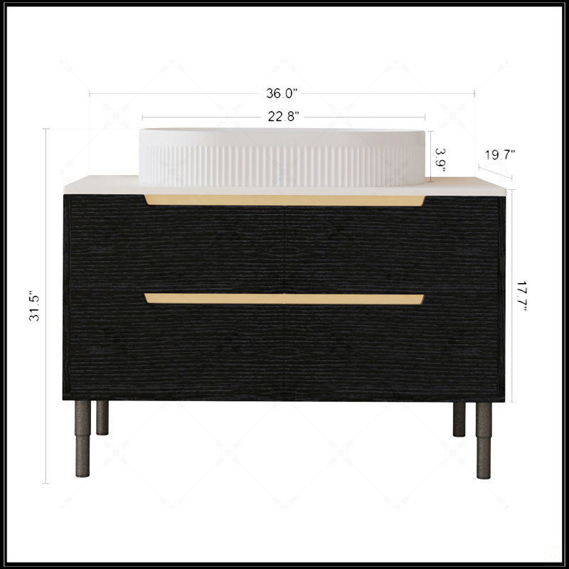 Meuble-lavabo 36 po avec lavabo intégré en céramique et tiroirs à fermeture en douceur, autoportant ou mural pour salle de bain moderne