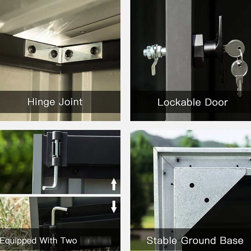 Metal Backyard Shed With Structure - 6x4ft, Black Galvanized Steel Garden Air Vents