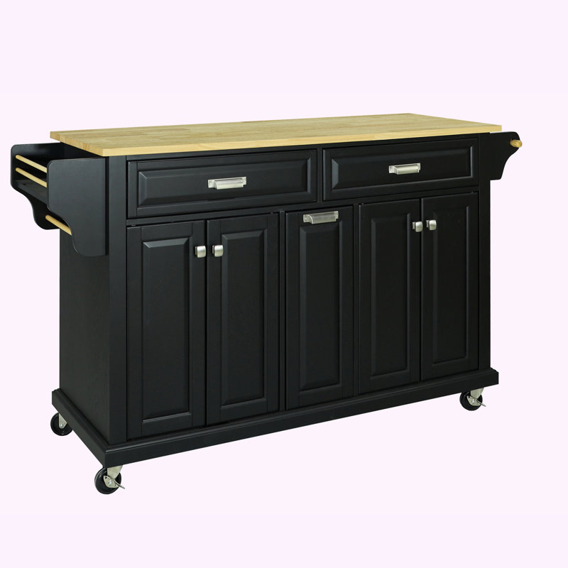 Jonah Solid Wood Top Kitchen Island, Black