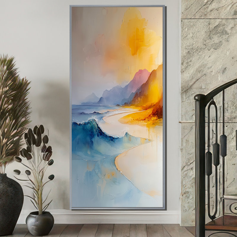 Azden, vagues océaniques sur le minimalisme, paysage côtier I - décoration murale désert, H 60 po x l 28 po, Argent argent