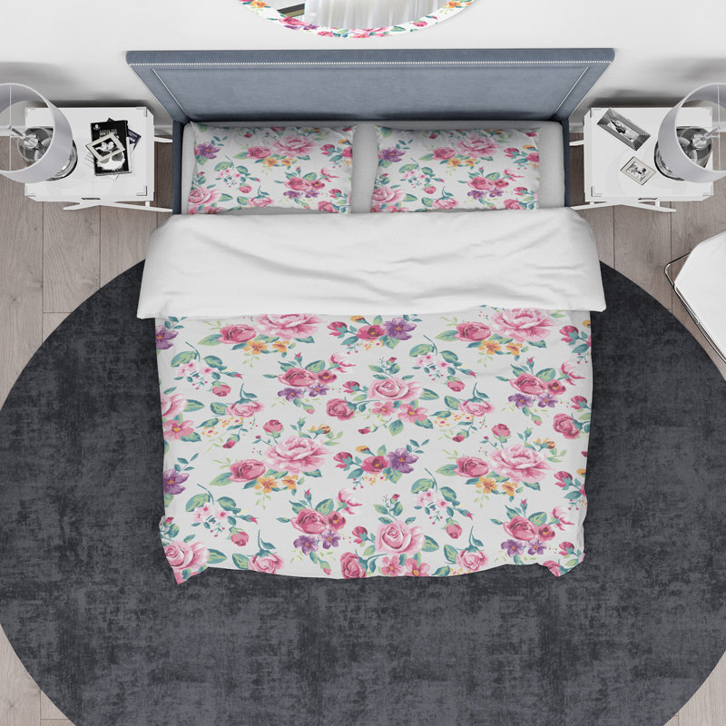 Ensemble de housse de couette designart fleurs, Housse de couette très grand + 2 taies décoratives
