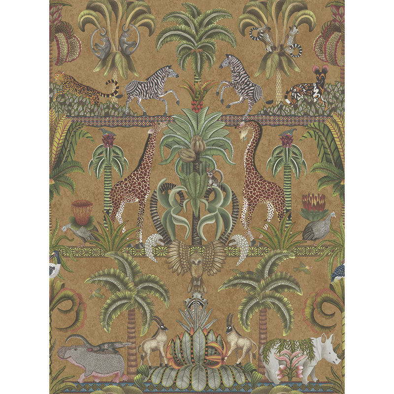 Ardmore-Jabula Afrika Kingdom 33' L x 27" W Wallpaper Roll, Olive Green/Spring Green/Metallic Bronze