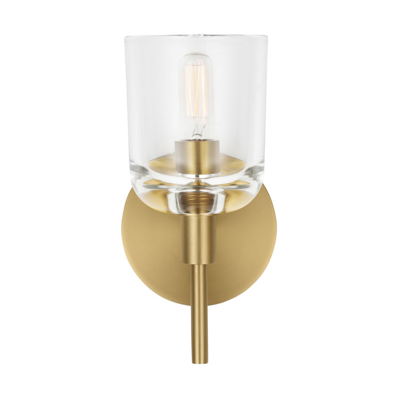 Thom Filicia Hartley Bathroom Bedroom Wall Fixture With Clear Shade, 9.375" H x 4.625" W x 5.875" D, 1 Light, Burnished Brass