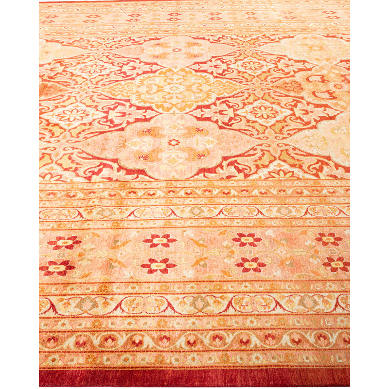 Tapis orange noué à la main de conception unique 10 pi 1 po x 14 pi 3 po Verilea Mogul