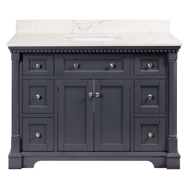 Ensemble de meuble-lavabo simple 48 po avec armoire gris marine et comptoir en marbre d'ingénierie, Gris marine