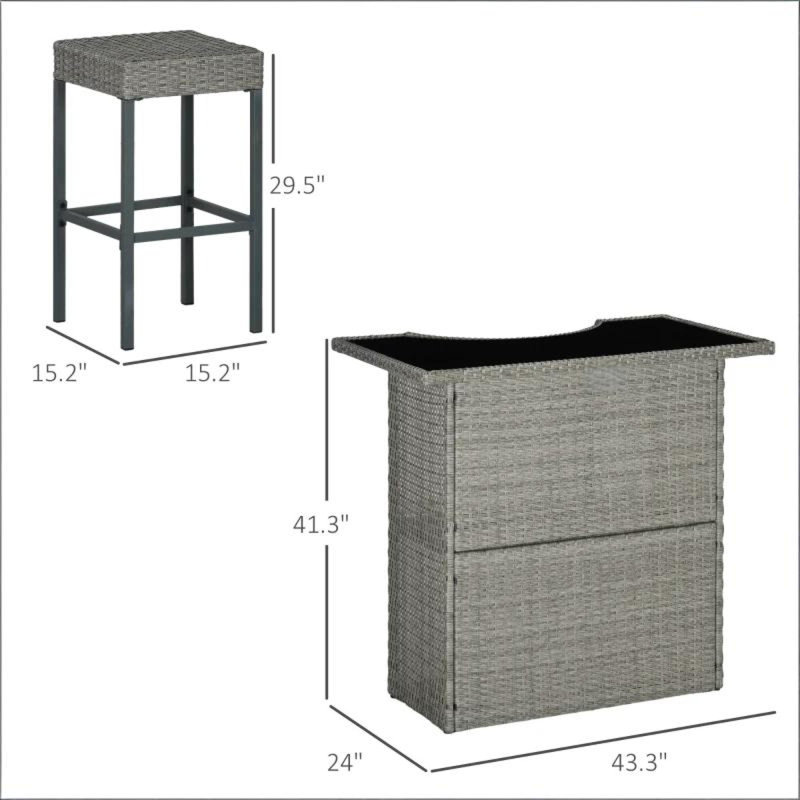 Ensembles de bar de patio en rotin gris durable pour les espaces extérieurs modernes