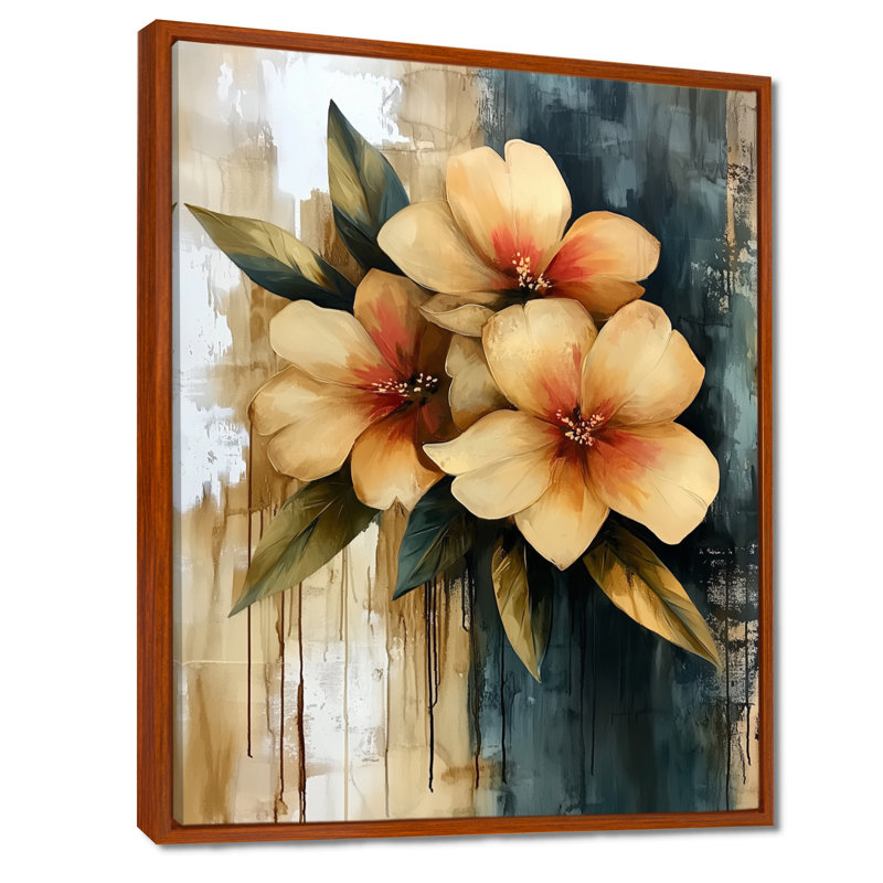 «Vibrant Countryside Flowers Bouquet», art mural fleurs, H 32 po x l 16 po, Reproduction avec cadre flottant, Brun