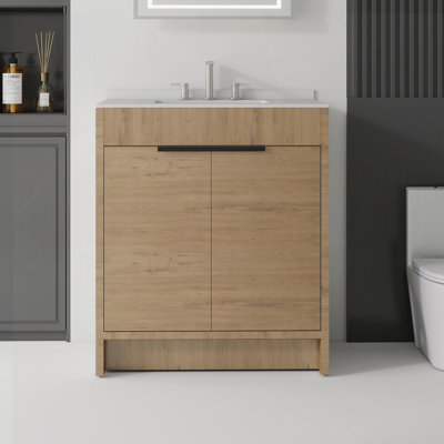 Meuble-lavabo autoportant 30 po avec lavabo, comptoir en granite blanc 0,6 po