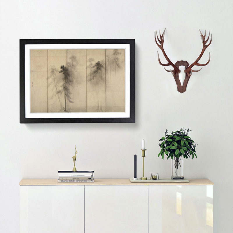 Pine Trees by Hasegawa Tohaku - Picture Frame Painting Print, Black Framed, 36cm H x 48cm W x 2cm D
