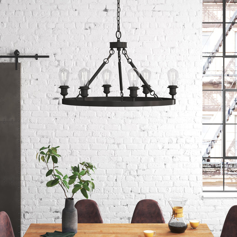 Nicolao 6 - Light Dimmable Wagon Wheel Chandelier, No Bulb Included