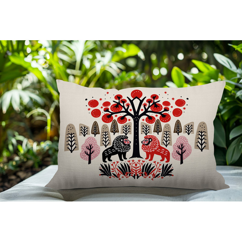 Oreiller rectangulaire intérieur / extérieur Comas Lion, Rouge, Rectangle H 18 po x l 25 po