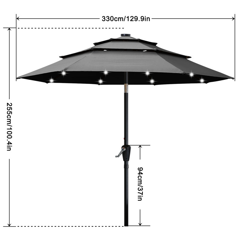 Parasol de marché éclairé Caerphilly, Gris foncé, 129.9" W x 129.9" D