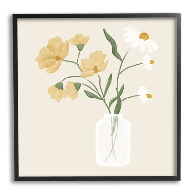 Stupell Industries Casual Daisies Blossom Arrangement - Floater Frame Graphic Art On Wood In Midnight Black Framed Giclee