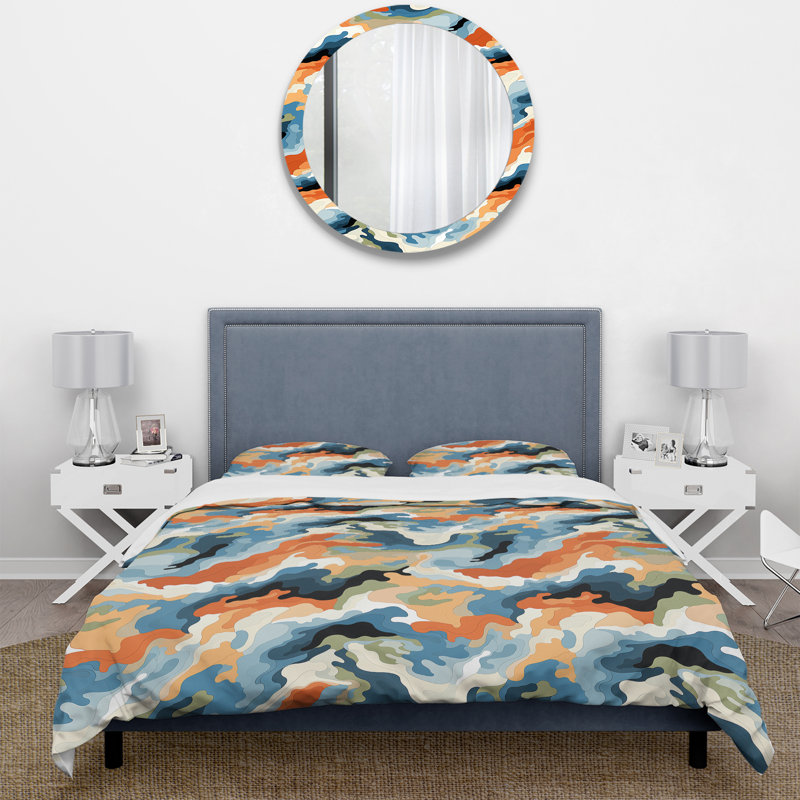 Ensemble de housse de couette bleu et orange Nomadic, Housse de couette pour très grand lit et 2 très