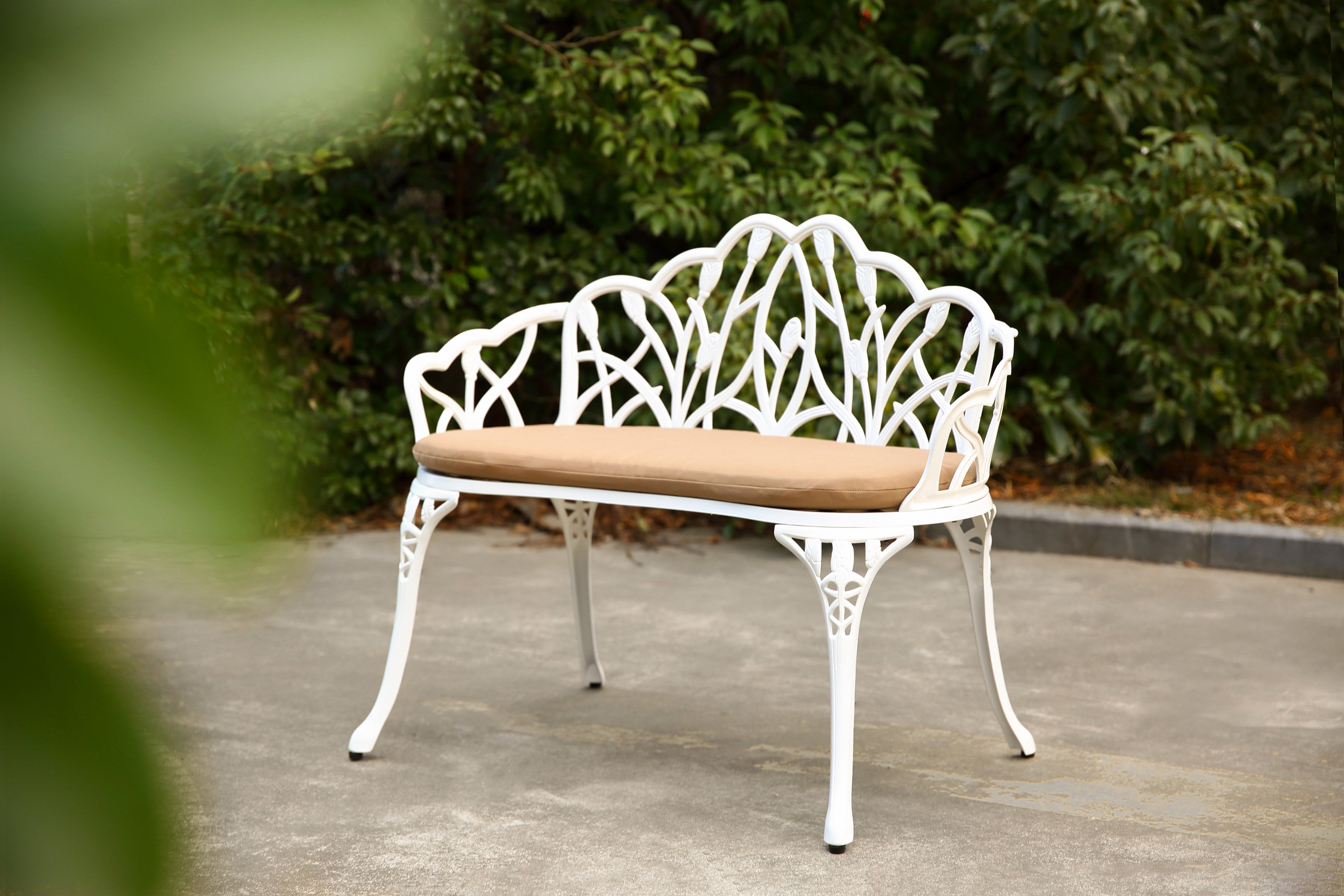 Ophelia & Co. Patio Garden Bench Metal Park Bench Cast Aluminum Outdoor ...