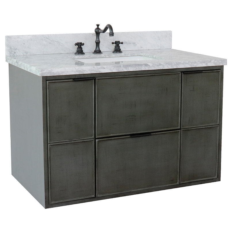 Ensemble de meuble-lavabo simple mural 37 "37", Marbre de Carrare blanc