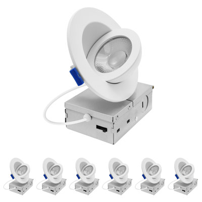 Luxrite 4 po Lumière encastrée flottante à cardan à DEL, rotation réglable à 360 ° et inclinaison à 90 °, 5CCT 2700K-5000K, CRI90, 10W, 1000LM, à intensité variable, Paquet de 6