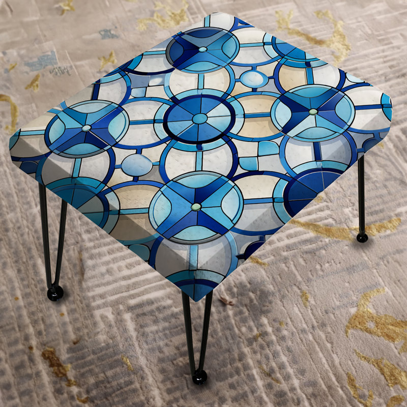 Carreaux bleus et blancs à motif floral en treillis - Repose-pieds rectangulaire géométrique