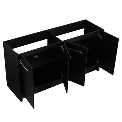 Fabrication de meuble-lavabo autoportant de 60 po, masse de châtaignier noir, porte à fermeture en douceur, grand feu de rangement, tablette en contreplaqué de 60 po, façade, appréhension considérable, support