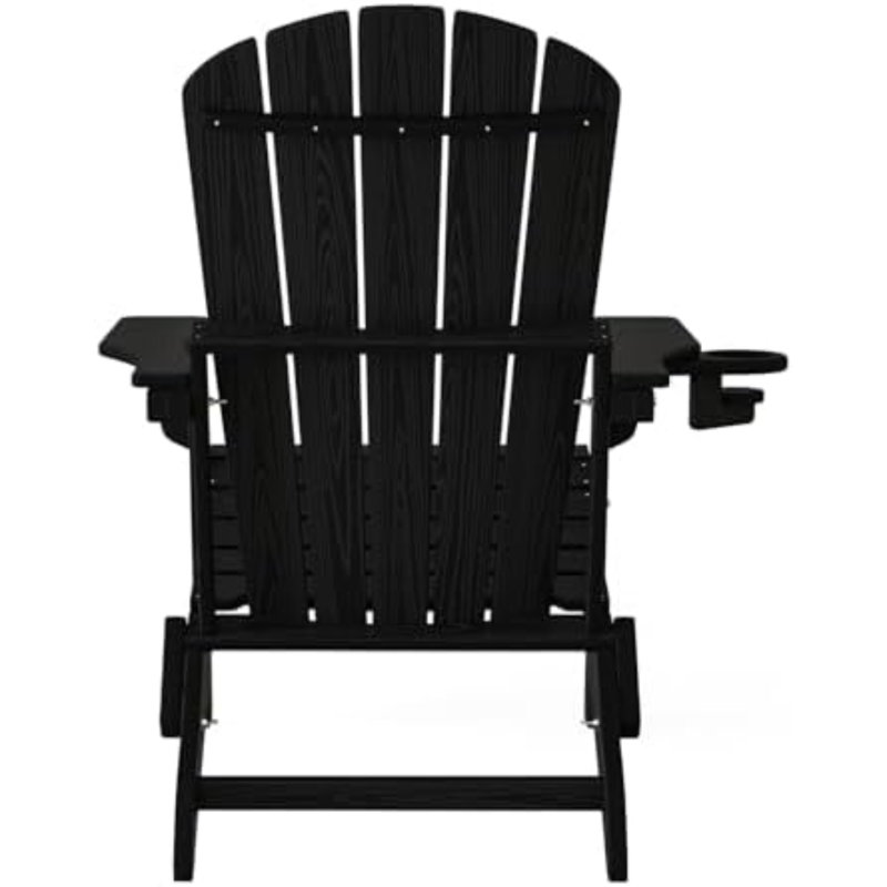 Folding Adirondack Chair, SGS Tested, Wooden Textured with Cup Holder, Heavy All-Weather HDPE Comfortable Set Poolside Backyard Lawn