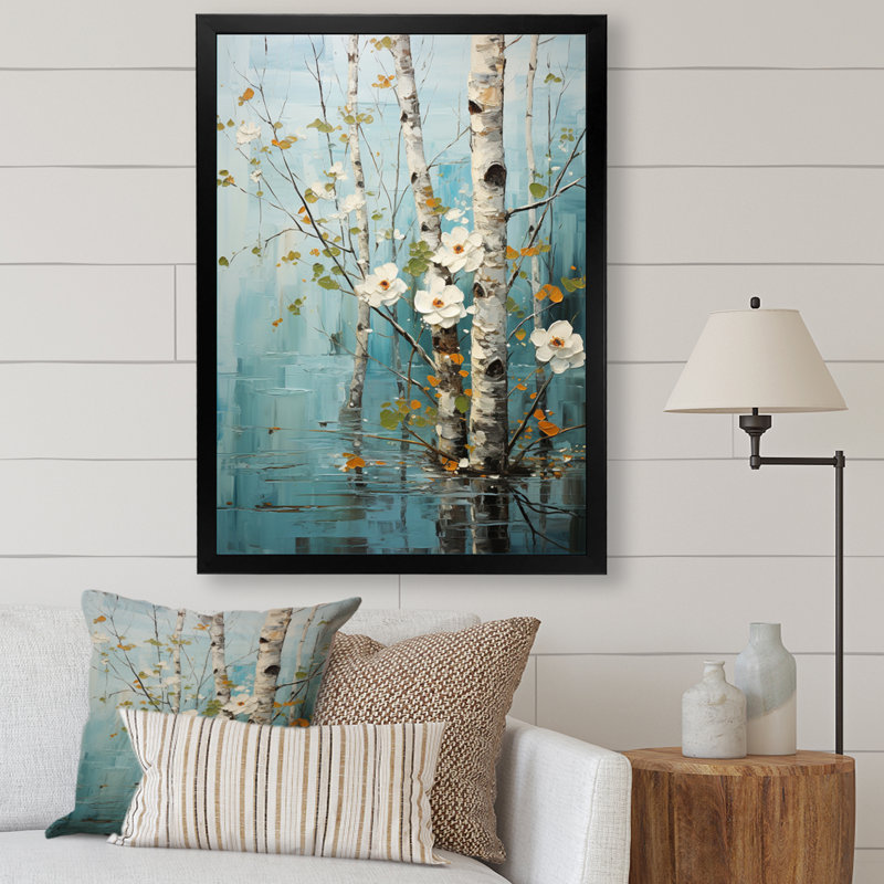 «Birch Woods Silent Woods V», reproduction sur toile, Cadre photo noir, H 32 po x l 16 po x P 1 po