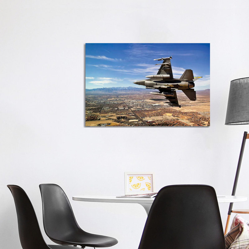 A Fighter Jet Breaks Right on a Final Approach over Northern Las Vegas, Nevada 1 Piece Wrapped Canvas Wall Art