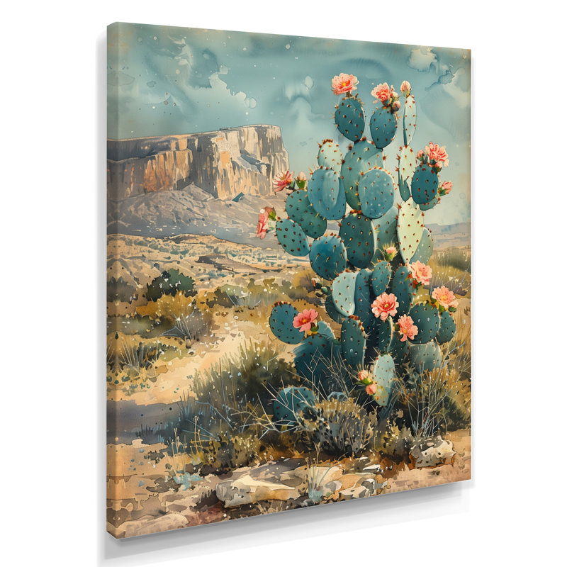 Vert, jaune, gardian du désert, cactus II - art mural floral cactus, Toile tendue, H 20 po x l 12 po x P 1 po