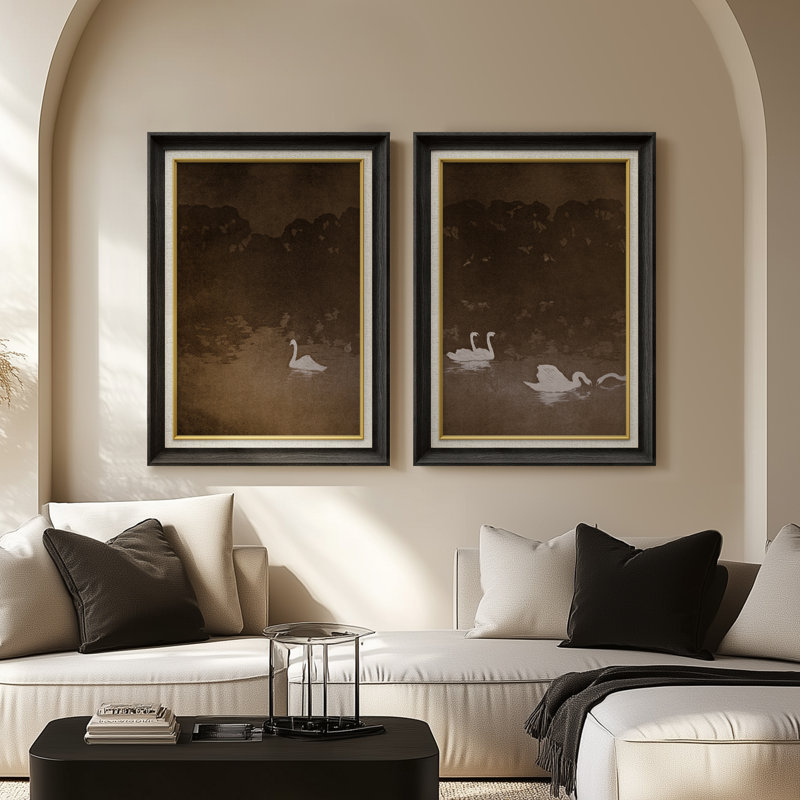Abstrait pastel doux - ensemble de 2 reproductions d'art mural encadrées de qualité supérieure sur papier 26 po x 36 po, Noir