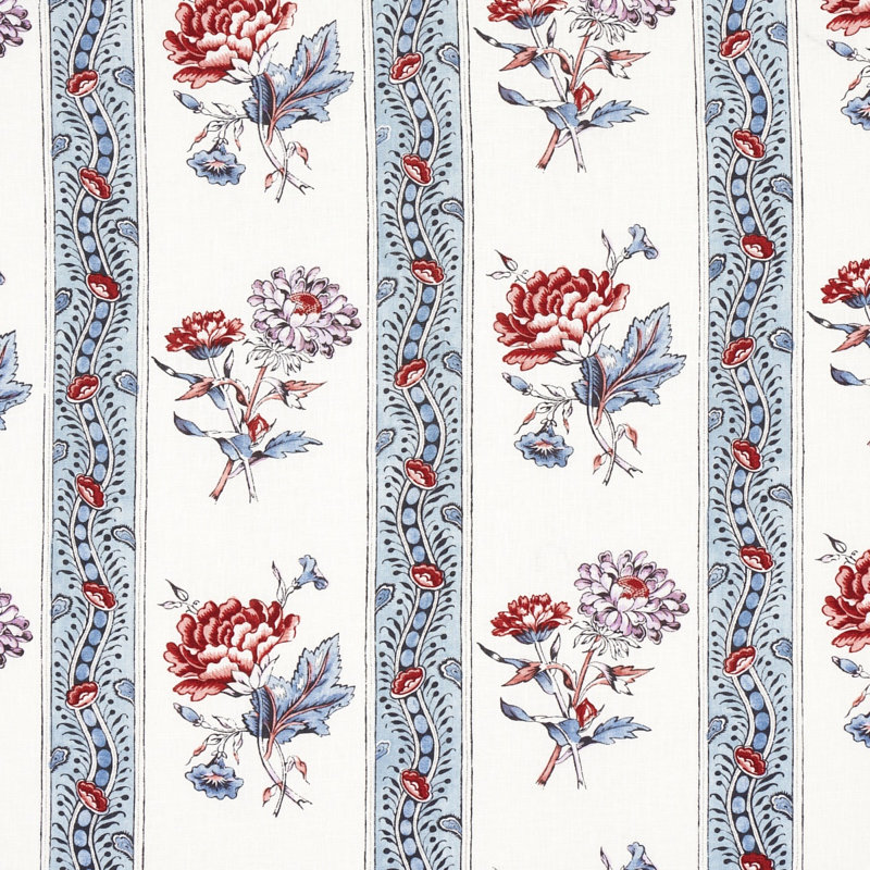 Ariana Floral Stripe Fabric, Blue/White/Red