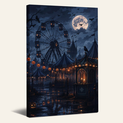 «Haunted Carnival Ferris Wheel Under Full Moon», art mural sur toile