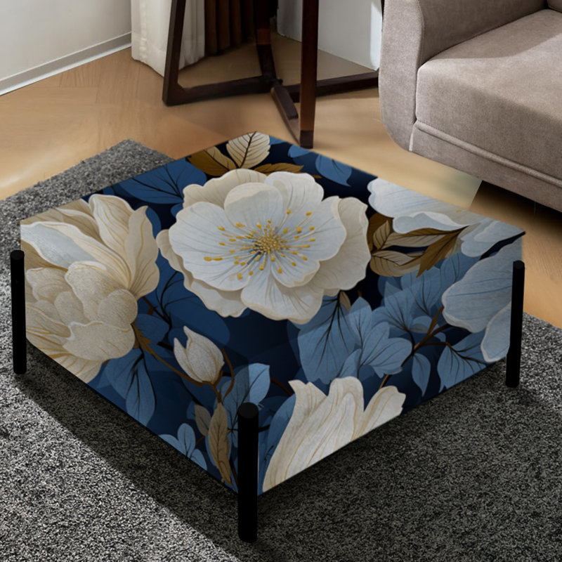Motif floral bleu Tranquil Blooms - grand repose-pieds carré floral