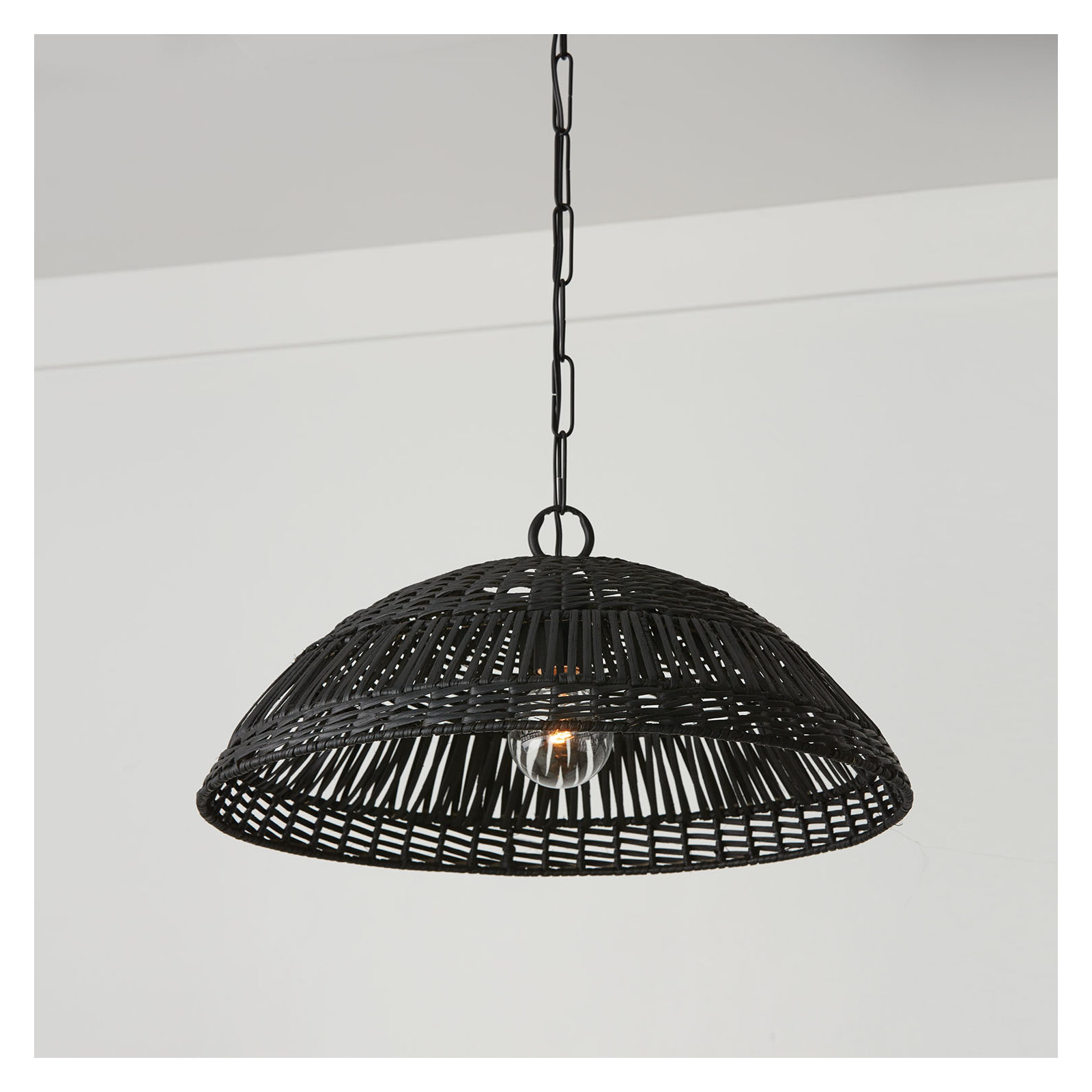 Elfie Single Light Rattan Dimmable Pendant, Black