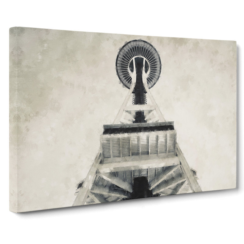 The Space Needle in Seattle - Wrapped Canvas Drawing - Wrapped Canvas, 35cm H x 50cm W x 3cm D