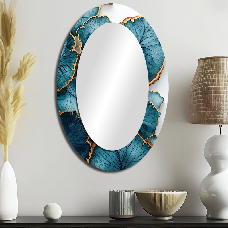 Agate River Of Leaves Wood Slide I - Tropical Oval Wall Mirror, 36" x 24"