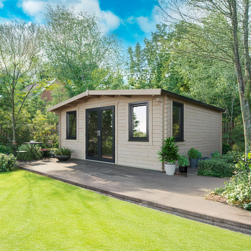 Powersheds 18 x 18ft Chalet Log Cabin, Doors Central - 44mm