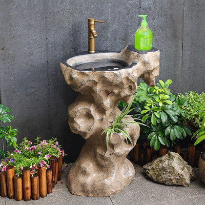 Freestanding Engineered Stone Sink with Unique Shape for Outdoor Garden Patio
