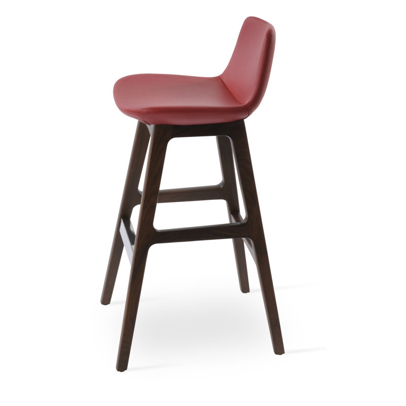 Tabouret de bar et de comptoir Pera, Noyer américain, Similicuir - rouge, Tabouret de bar (siège d'une hauteur de 29 po)