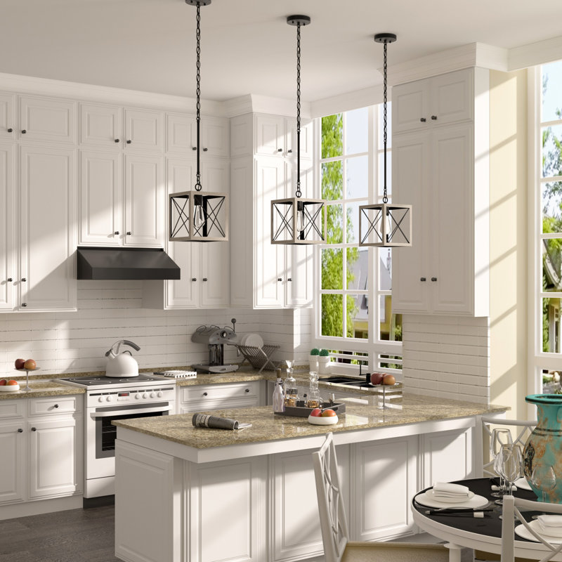 1 - Light Kitchen Island Lantern Square/Rectangle Pendant, Driftwood