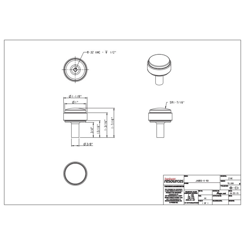 Hayworth 1 1/8" Diameter Mushroom Knob, Satin Nickel