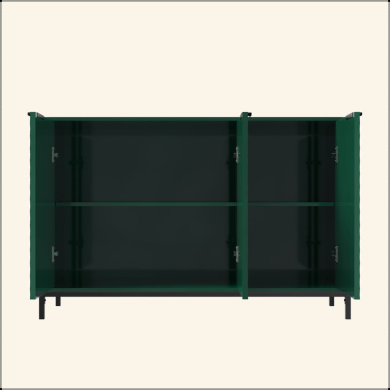 Buffet moderne 3 portes ultrabrillant avec pieds en métal thermolaqué, armoire de rangement polyvalente pour le salon et la cuisine